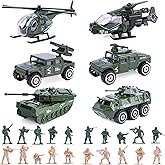 26 Pack Diecast Military Vehicles Set,6 Pack Assorted Alloy Metal Models Car Toys and 20 Pack Soldier Army Men,Mini Army Toy 