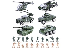 26 Pack Diecast Military Vehicles Set,6 Pack Assorted Alloy Metal Models Car Toys and 20 Pack Soldier Army Men,Mini Army Toy 