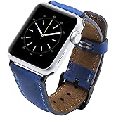 Tuscany Premium Leather Watch Band for Apple Watch Series 11 10 42mm, Series 9 8 7 6 5 4 3 & SE 3/2/1 41mm 40mm 38mm, Handmade, Watch Strap for Women & Men(Antique Dark Blue w/Black Connector&Clasp)