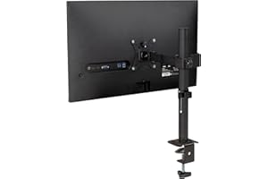 Mind Reader Single Monitor Desk Mount for 13–32 Inch Screens, Adjustable Arm with 180° Rotation, ±90° Swivel, ±45° Tilt, VESA