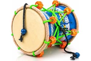 4 Inch Small Handmade Traditional Authentic Wooden & Leather Classical Indian Folk Dumroo Damroo Damaru Hand Drum Percussion 