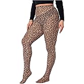 WDIRARA Women's Plus Size Mesh Leopard Print Leggings High Waisted Sheer Skinny Pants