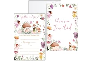 Ziyouza Birthday Invites, Flutter and Twirl Butterfly Fairy Princess Party Invitations for Girls, 20 Count with Envelopes