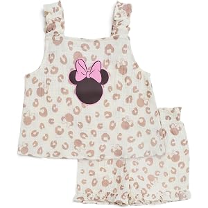 Disney Minnie Mouse Girls Summer Outfit | Tank Tops and Shorts 2 Piece Set Cotton Gauze