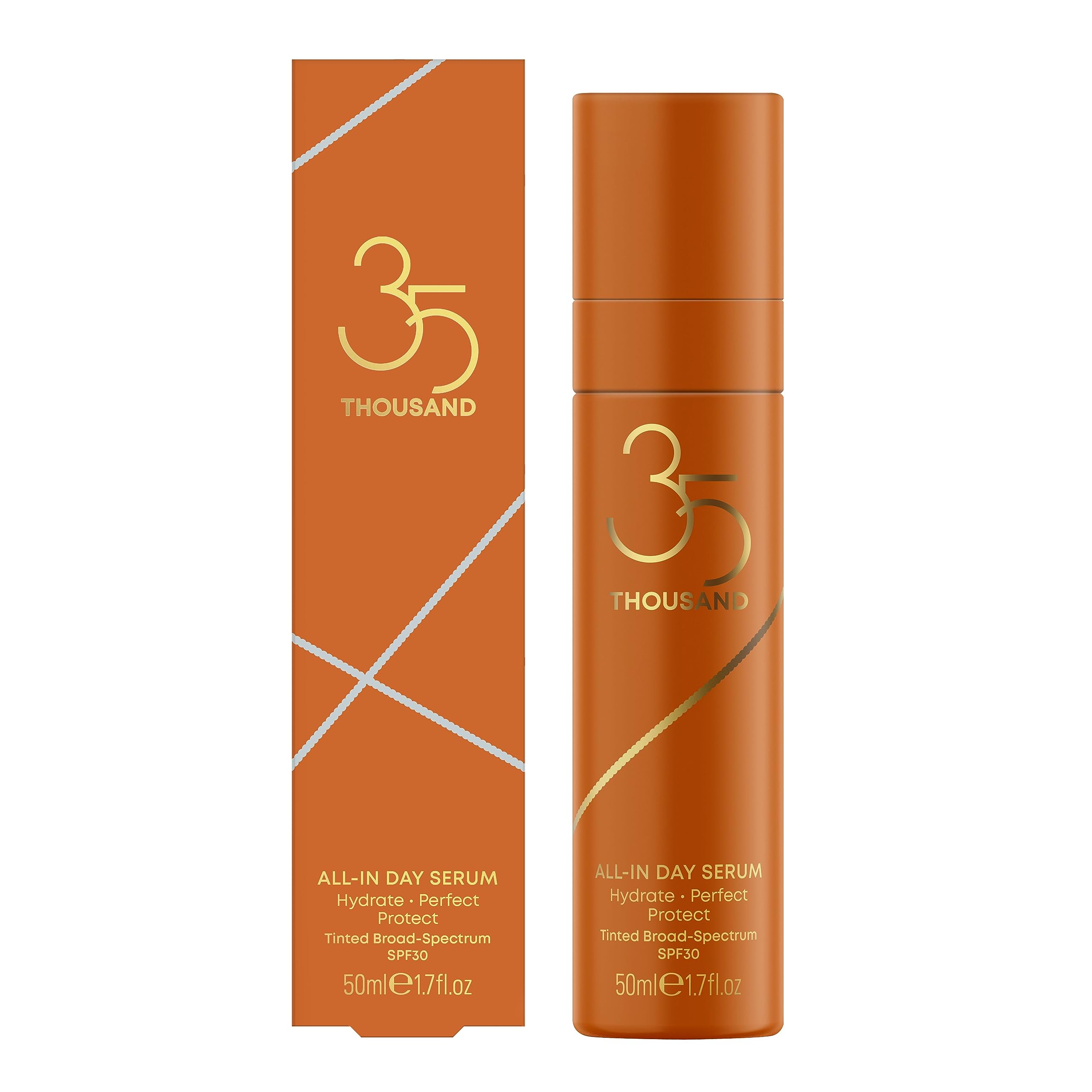 35 Thousand All-In Day Serum, Face Moisturiser with SPF, Natural Vanilla and Frankincense Scented Travel Size Sunscreen, 50 ml