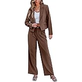 luvamia Suits for Women 2 Piece Sets Business Casual Outfits Dressy Cropped Blazer Wide Leg Pants Suit Office Work