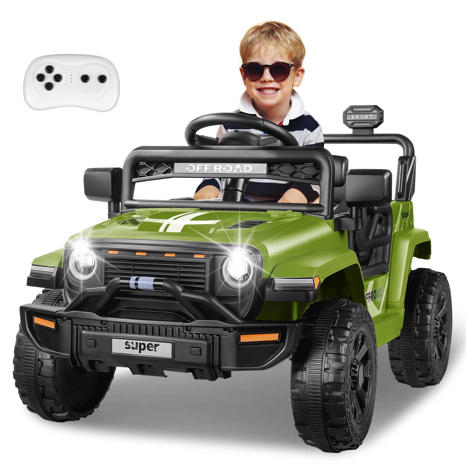 Hikole 12V Ride On Car, Electric Cars for Kids Car, Ride on Toys w/3 Speeds Adjustable Equipped with Music, Parent Remote Control, Spring Suspension, Gifts for Boys Girls, Green