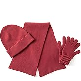 Unisex 3Pcs Cashmere Wool Scarf Hat Gloves Set, Soft Ribbed Cuffed Beanie Glove Scarves Set for Men and Women with Gift Box