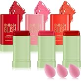 3PCS Blush Stick for Cheeks,Multi-use Solid Matte Makeup Stick Blush Cream for Cheek Eyes and Lips Tint,Moisturizing Tinted Cream Blush,Natural Blendable Cheek Blusher with 3 Makeup Sponges