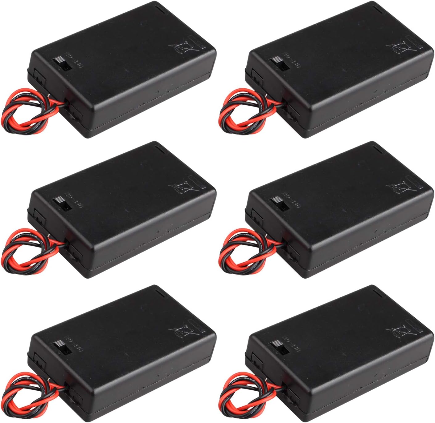 HALJIA 6Pcs 4.5V AAA 3 x 1.5V Battery Holder Case Plastic Battery Storage Box with ON/OFF Switch Case Cover and Wire Leads