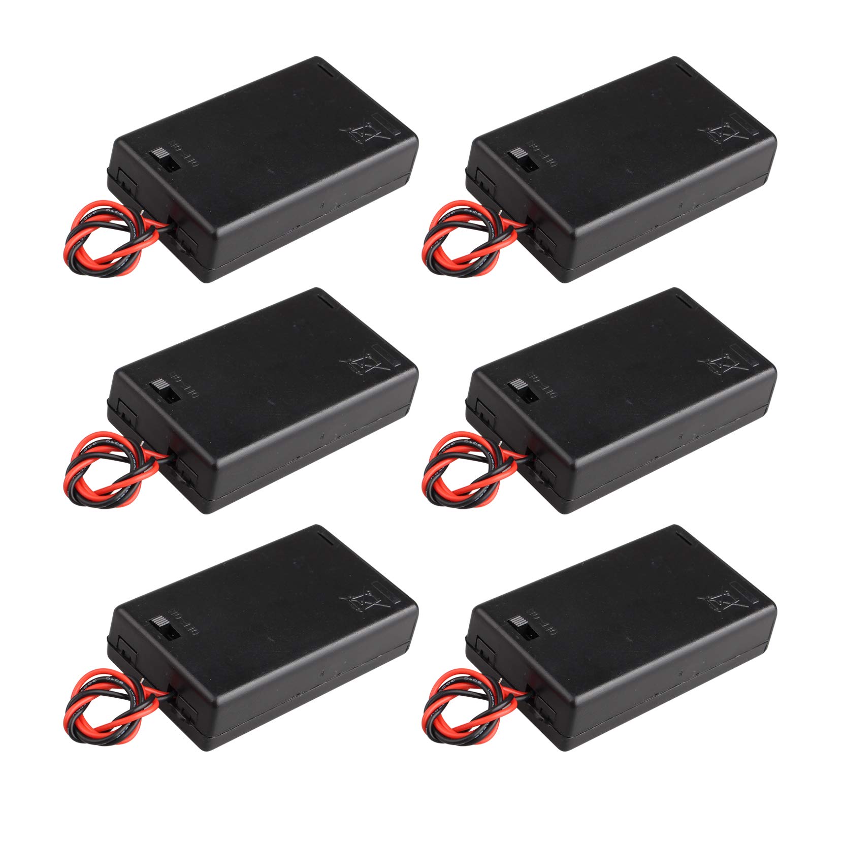 HALJIA 6Pcs 4.5V AAA 3 x 1.5V Battery Holder Case Plastic Battery Storage Box with ON/OFF Switch Case Cover and Wire Leads