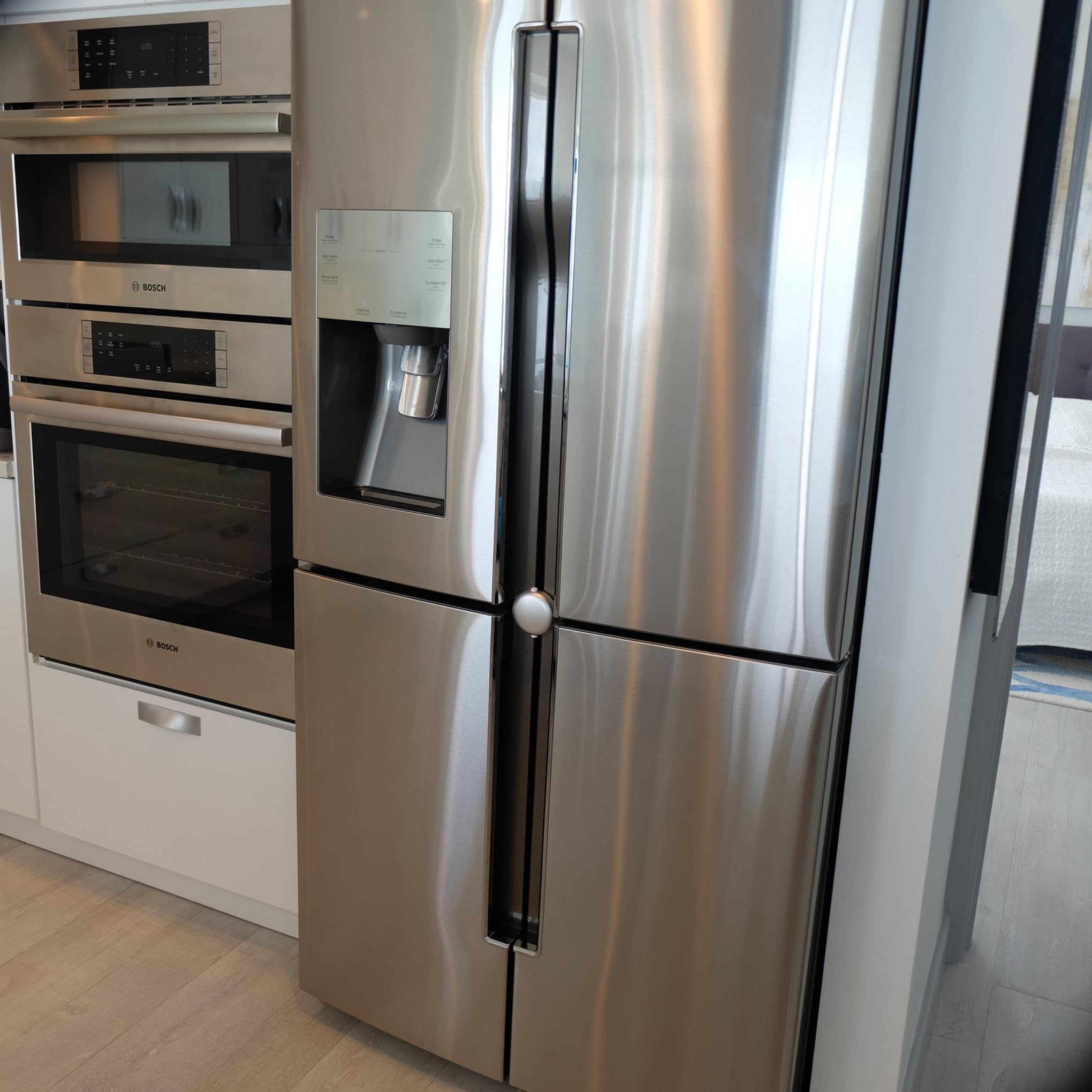 Qdos Safety Adhesive Fridge/Freezer Lock | Chrome | Easy One Handed Operation - Patented ZeroPinch Design - Unique Modern Design Refrigerator Lock - Baby Proofing Doesn't Have to be Ugly