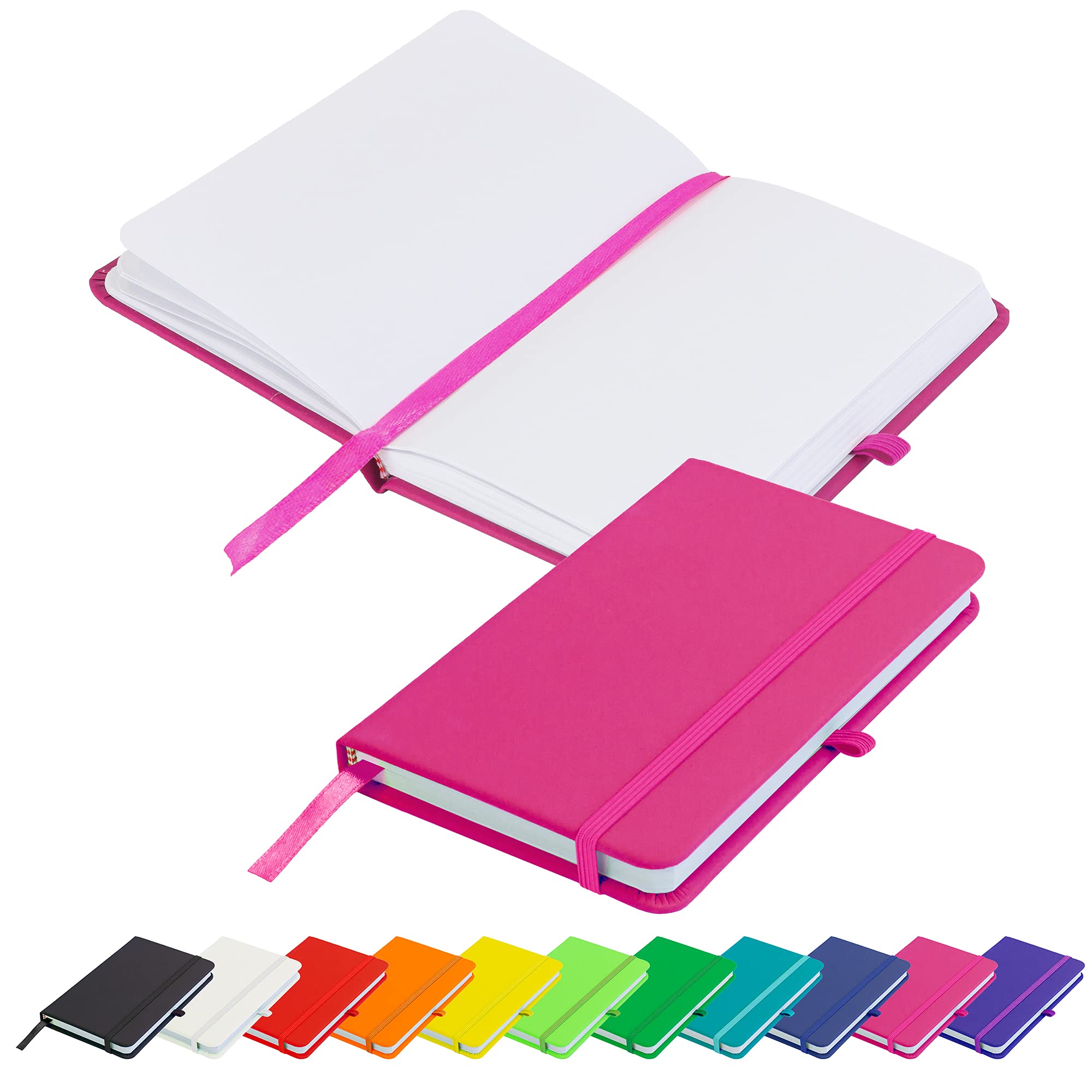 Savvy Bee Blanco Basic A6 Notebook Unlined Plain Page New Hardback Journal with pen loop, elastic closure, ribbon marker and pen loop Notepad Note Book Notes Diary Pad (Pink)