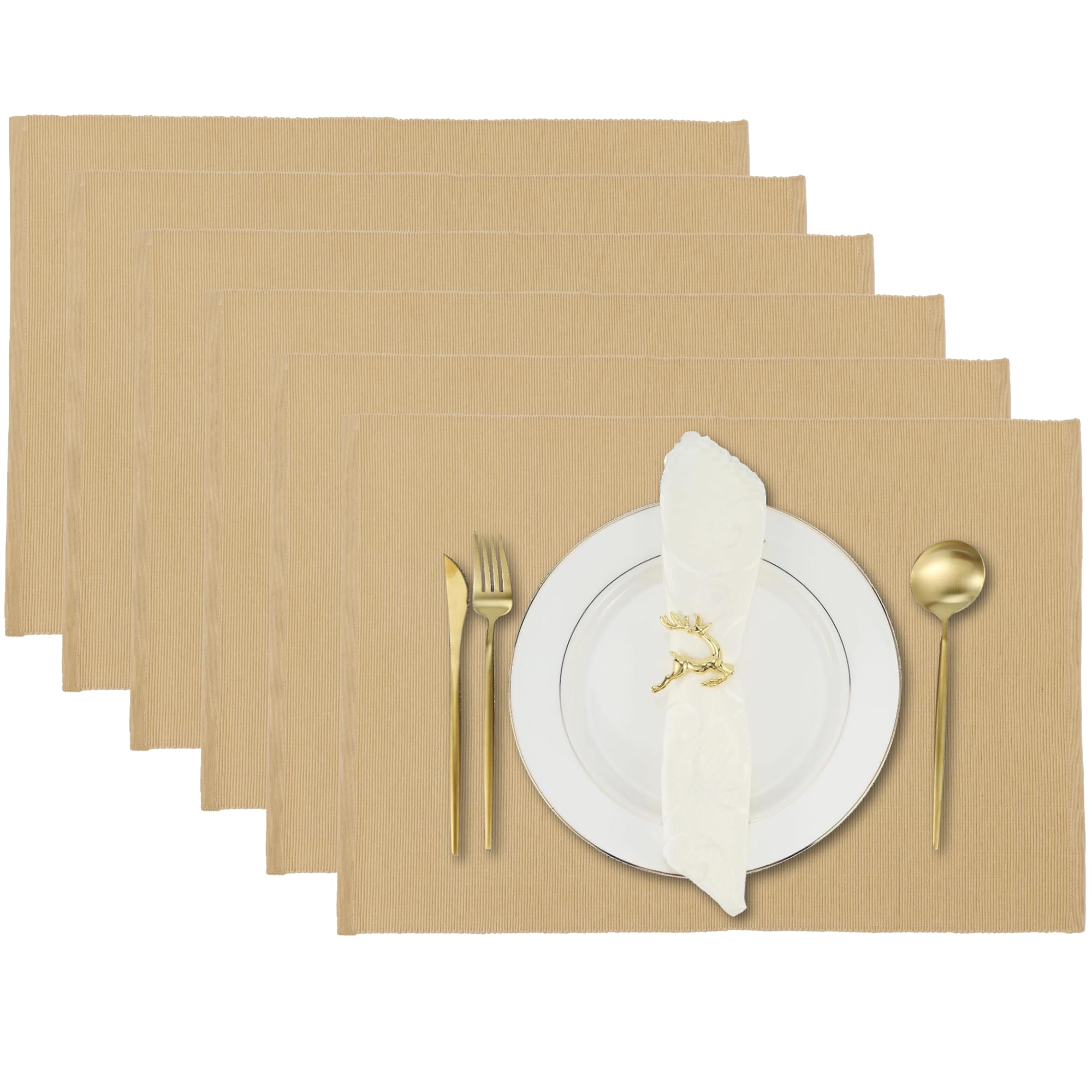 RAJRANG Set of 6 Cotton Table Mats | Cloth Placemats for Kitchen and Dining Table 13x19 Inch in Croissant Brown