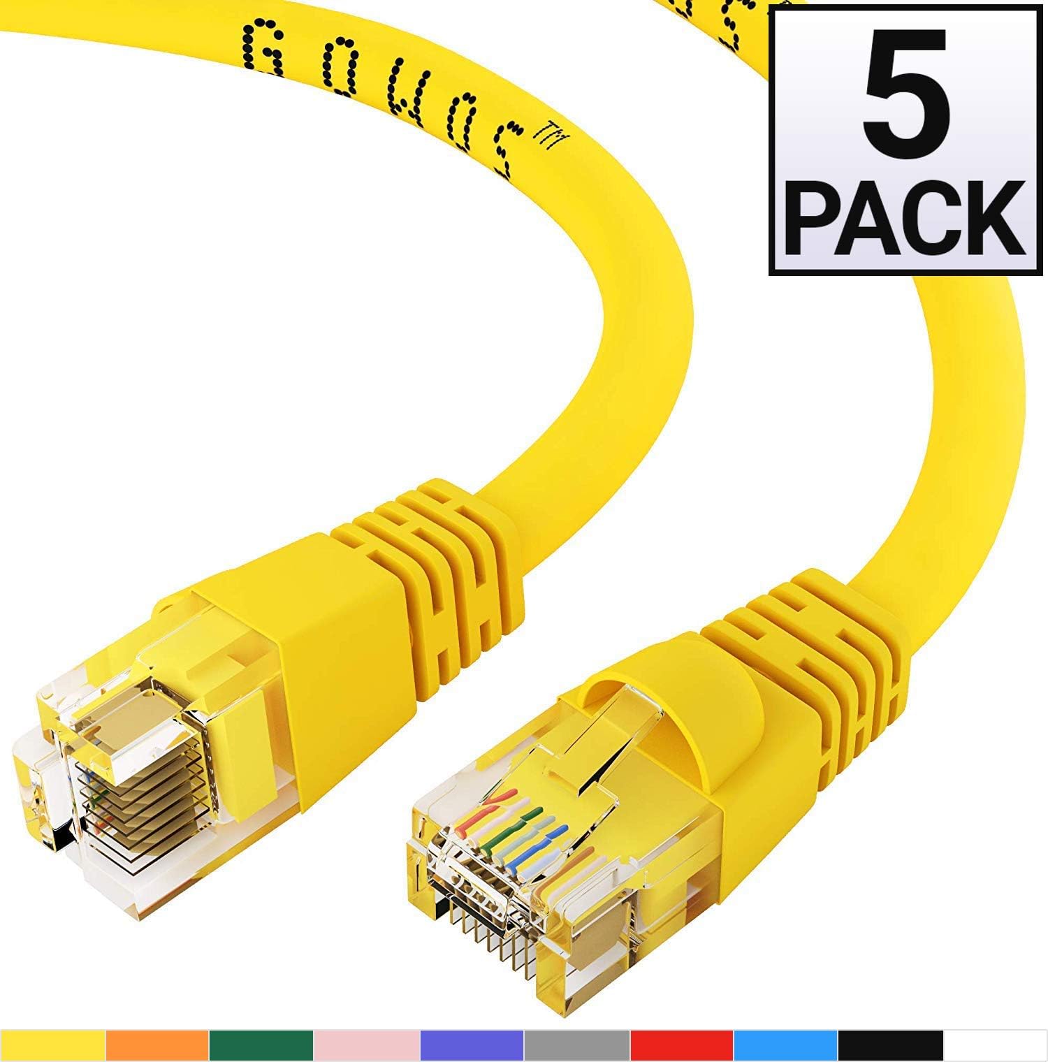 GOWOS 5-Pack, Cat6 Ethernet Cable (6 Feet - Yellow) UTP - Computer Network Cable with Snagless Connector - RJ45 10Gbps High Speed LAN Internet Patch Cord - Available in 28 Lengths and 10 Colors