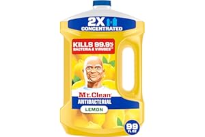 Mr. Clean Antibacterial All Purpose Cleaner, Floor Cleaner for Mopping Home, Bathroom, & Kitchen, Cleaning Liquid for Mop & Bucket, Cleaning Supplies, Multi-Surface Dilutable, Lemon, 99oz