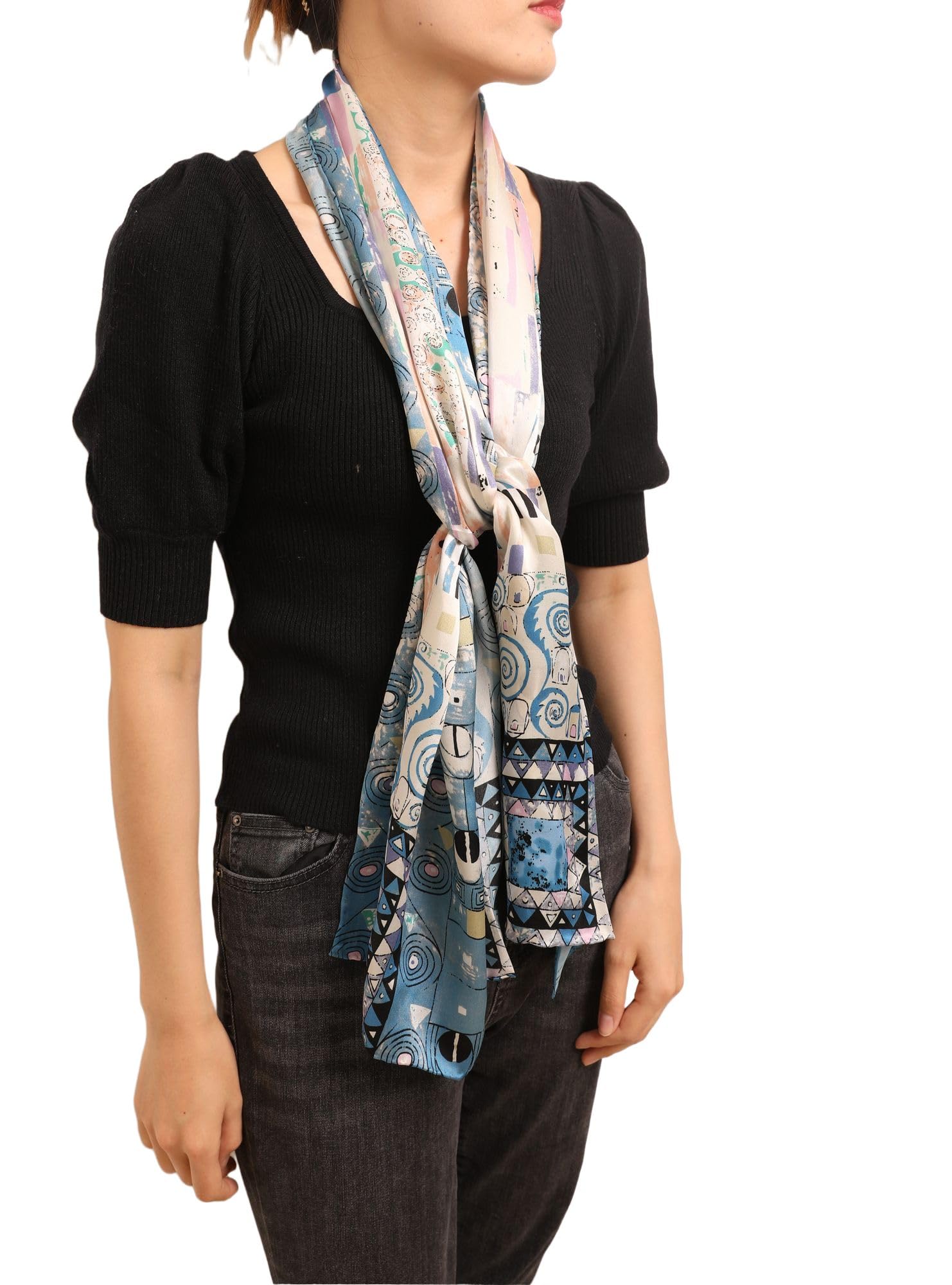 Prettystern Women 63 Inch long Gustav Klimt art nouveau painting blue Scarf - Fregio_Stoclet (blue) P889