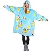 Catalonia Banana Cat Print Oversized Blanket Hoodie Sweatshirt, Wearable Fleece Pullover for Adults Men Women