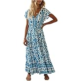 R.Vivimos Womens Summer Floral Print Cotton Short Sleeve Flowy Dress