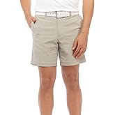 PGA TOUR Men's 7" Flat Front Golf Shorts with Active Waistband, Khaki Heather, 38