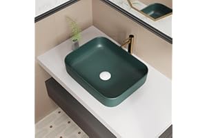 ELLAI Bathroom Vessel Sink Rectangle Above Counter Porcelain Ceramic Sink Top Mount Rectanglar Sink Countertop Sink for Bathroom 19.7"x15.2"x5.4" Dark Green