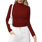 Laughido Women's Mock Neck Long Sleeve Fleece Slim Fit T-Shirt 2025 Casual Basic Pullover Crop Tops