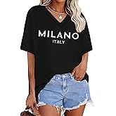 Zoyami Womens Oversized V Neck T Shirts Graphic Vintage Tees Casual Loose Fitting Short Sleeve Tops