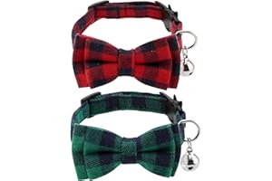 Luter 2Pcs Christmas Plaid Cat Collars Breakaway with Bow Tie and Bells, Adjustable Collars for Cats, Kitten, Puppy Supplies 
