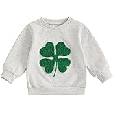 Lesimsam Toddler Baby Boy Girl St Patricks Day Outfit Four Leaf Clover Embroidery Crewneck Sweatshirt Long Sleeve Shirts Tops