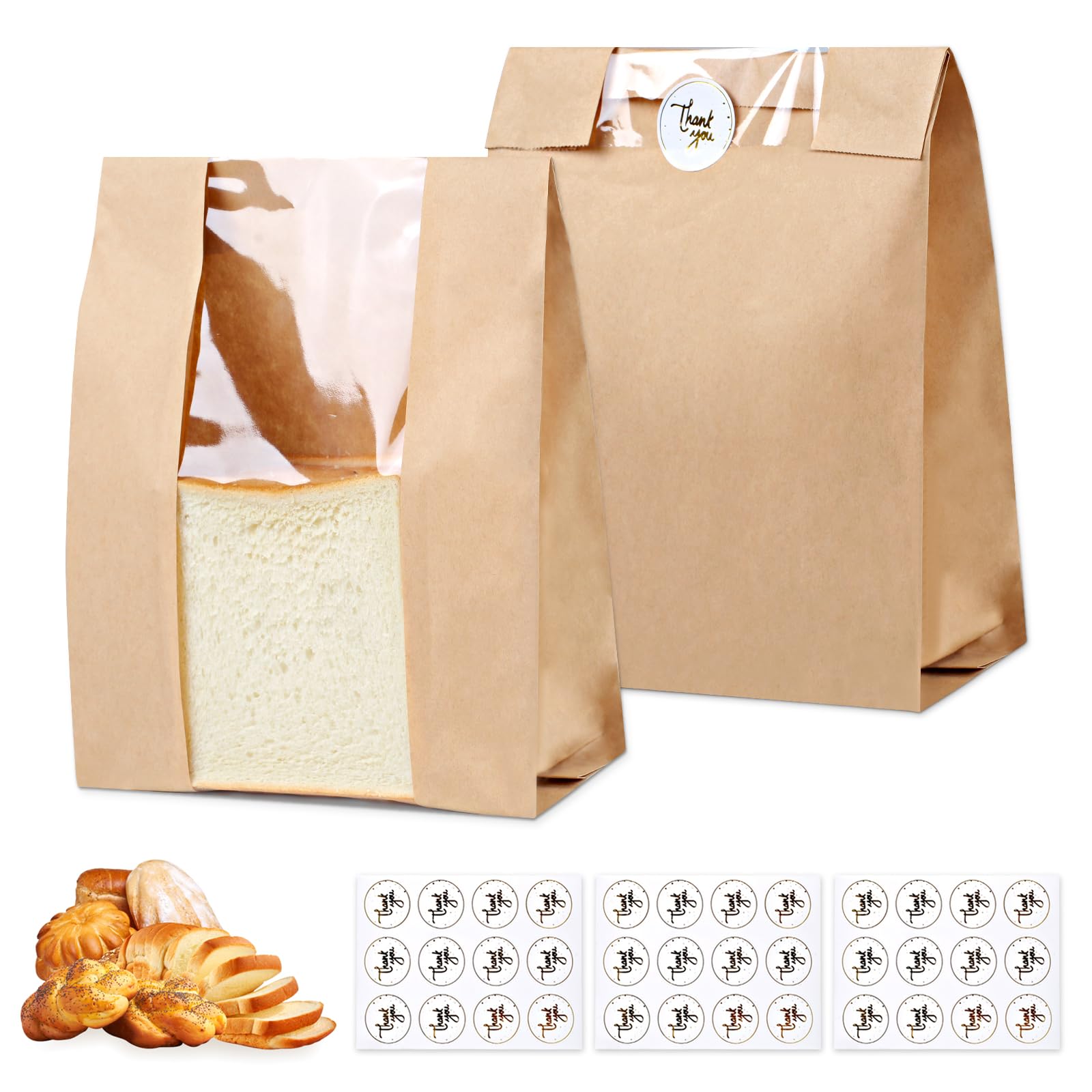 Photo 1 of TBUKEOM 28 PCS Paper Bread Bags for Homemade Bread, Sourdough Bakery Bags with Window, 12.4x8.3x3.3 Inches, Includes 36 Label Seal Stickers for Bread, Cookies & Snacks Storage