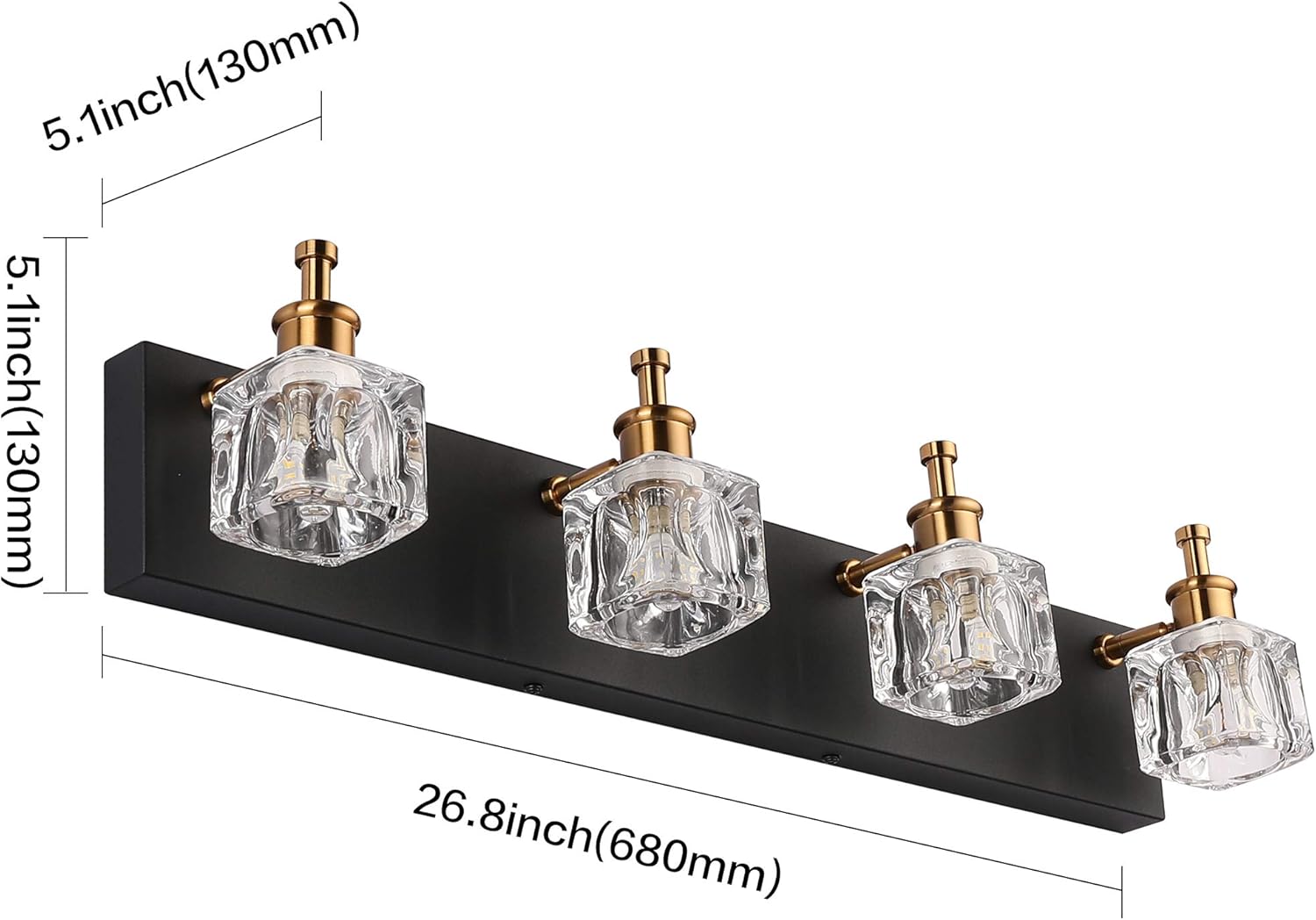 PRESDE Bathroom Vanity Light Fixtures Over Mirror Modern LED 4 Lights Black Wall Mirror Lighting - - 