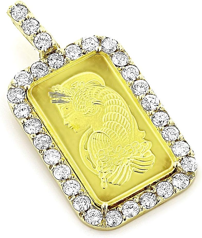 1.30Ctw Round Cut Simulated Diamond Pamp Suisse Hip Hop Men Pendant Necklace 14K Yellow Gold Finish