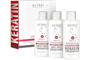 AMAZONLISS Brazilian Keratin Smoothing Treatment, Blowout Straightening System for Dry and Damaged Hair - Three-Step Protein Hair Treatment Formaldehyde Free(Shampoo, Conditioner, and Keratin, each 2.02 Fl Oz)