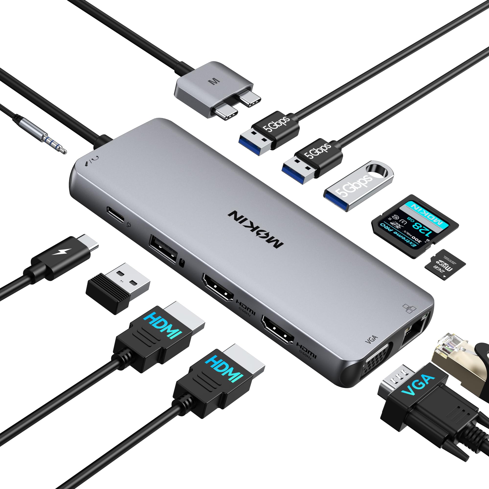 12-in-1 MacBook Pro Docking Station: Dual HDMI Monitor Adapter, 100W PD, Ethernet, 4 USB Ports | USB C Hub for MacBook Air/Pro