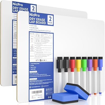 Nicpro 2 Pack Dry Erase Mini Whiteboard A4 22 x 30 cm Double Sided