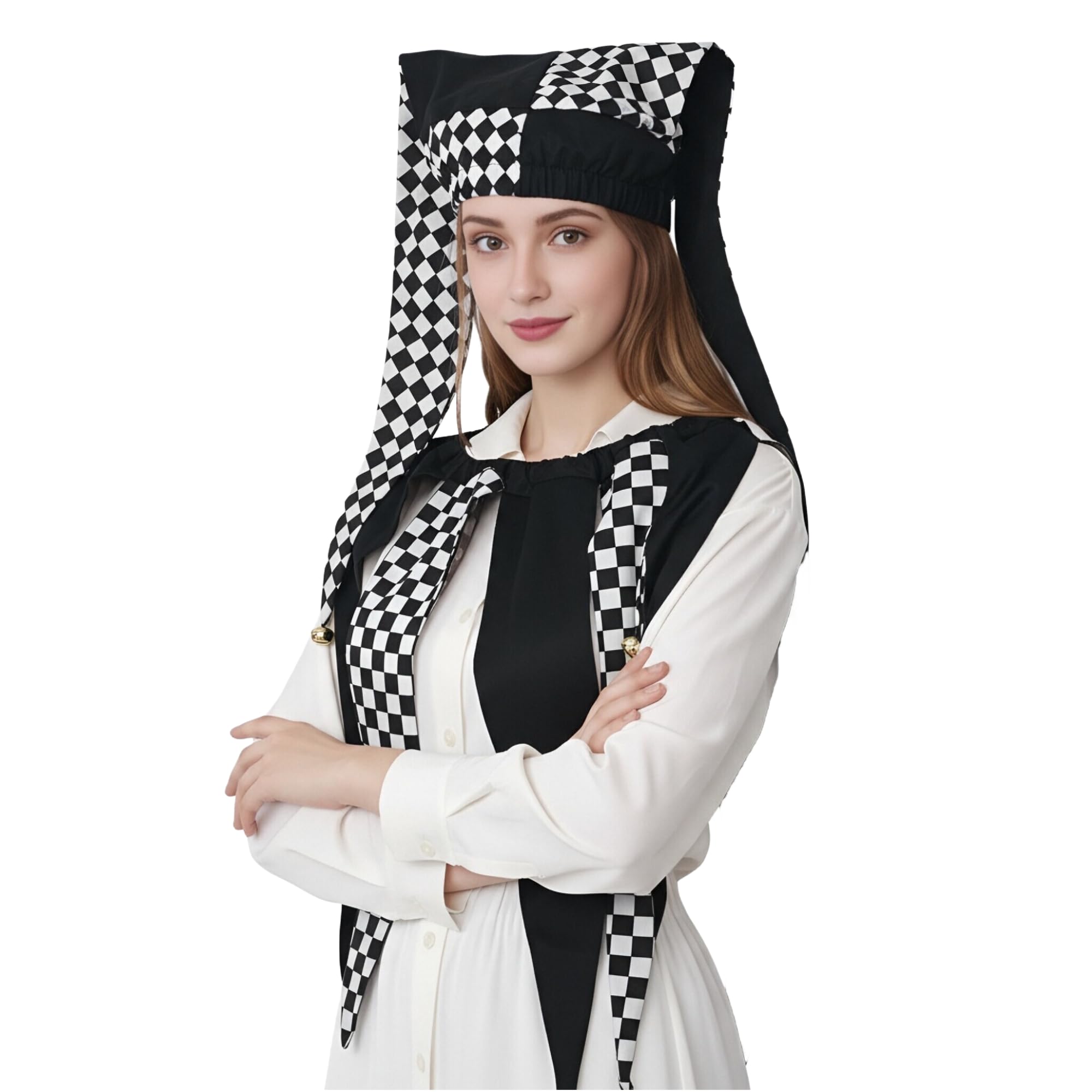 ANDHOM Jester Hat with Bells Harlequin Diamond Pattern for Halloween Christmas Costume Accessory