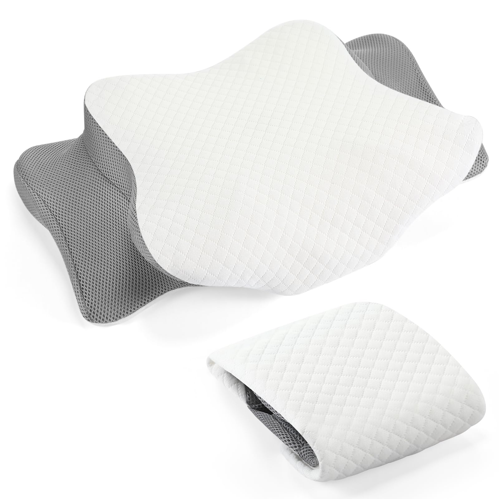 Photo 1 of HunnmingRe Cervical Pillow Case Cover Comfortable and Breathable Memory Foam Cervical Neck Pillow Case Cover with Zipper(Light Gray, White,Standard Size)