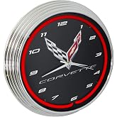 Corvette C8 Next Generation Red Neon Clock 15 Inch Diameter with Chrome Rim and Red Glass Tube - 8CORV8