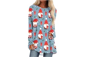 fartey Womens Christmas Tunic Tops to Wear with Legging Casual Dressy Xmas Tree Graphic Tee Shirts Loose Fit Crewneck Blouses