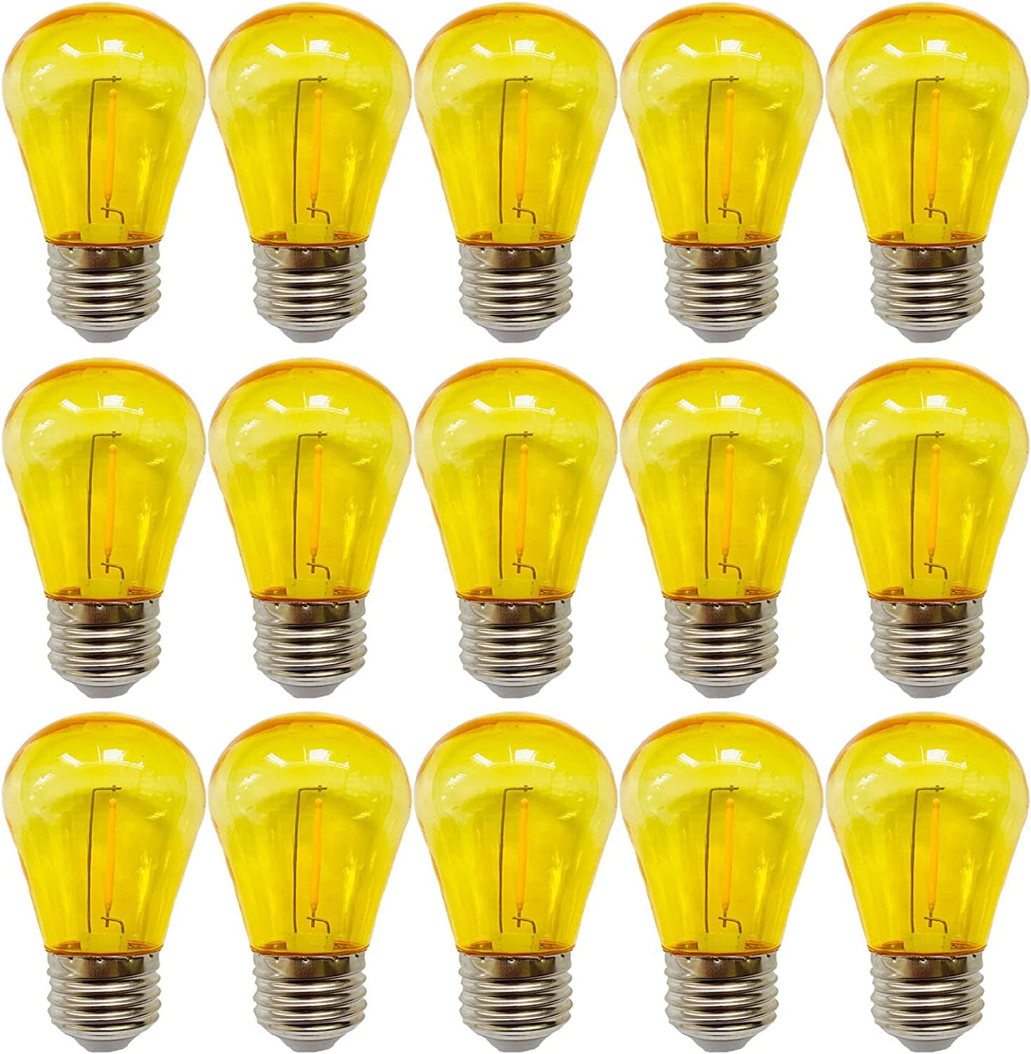 Photo 1 of Minsily 15 Pack S14 LED Bulbs Yellow Christmas Replacement Bulb for Outdoor String Lights 1W Vintage LED Edison Filament Bulb E26 Base Plastic Decorative Bulb for Outdoor Patio Christmas Decor(Yellow)