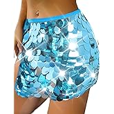 TWINKLEDE Sequin Mermaid Skirt Sparkly Mardi Gras Costume Belly Dance Mini Skirts for Women