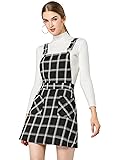 Allegra K Women's Adjustable Strap Above Knee Plaid