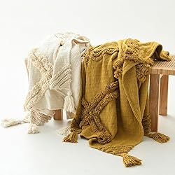 PANDATEX 100% Cotton Tufted Throw Blanket with