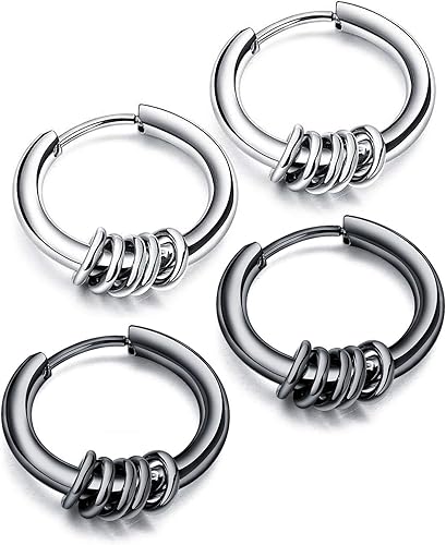 Amazon Vogem 2ペア 5連リング ピアス フープ ピアス ステンレス 金属アレルギー対応 メンズ レディース ボディピアス イヤリング アクセサリー 内径15mm シルバーとブラック ボディピアス 通販