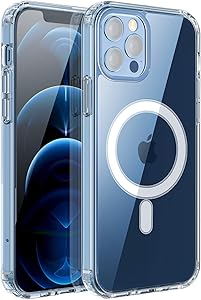 RESTONE Clear Magnetic Case for iPhone 12/12 Pro 6.1 with Mag-Safe Charging, Slim Fit Hard Back Soft Silicone TPU Bumper Cover, Thin Cute Shockproof Anti-Yellow Protective Case for i-Phone 12 Pro 6.1