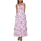 Tiered Ruffle Dress Women Casual Summer Spaghetti Strap Sleeveless Floral Layered Maxi Dress for Women Beach Sundress