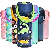 Elemental Water Bottles for Kids - Splash Kids Water Bottle for School with Pop-it Handle - BPA Free Tritan Plastic Water Bottle with Straw Leak Proof when Spout is Closed - Dinosaur- 18oz