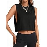 Remidoo Cropped Tank Tops for Women Open Side Workout Tops Sleeveless Shirt Crewneck Activewear