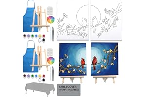 VALLSIP 2 Pack Paint and Sip Canvas Painting Kit Pre Drawn Canvas for Painting for Adults Stretched Canvas Couples Games Date Night Paint Party Anniversary Valentines Day