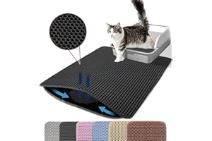 Petinstinct Cat Litter Mat, 24x18 Inches Large Double Layer Honeycomb Cat Litter Trapping Mat, Non Slip Waterproof Urine Proof Cat Litter Box Mat for Floor, Kitty Litter Rug, Cat Supplies, Black